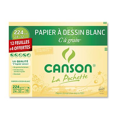 CANSON – Pochette de papier à dessin blanc 224g