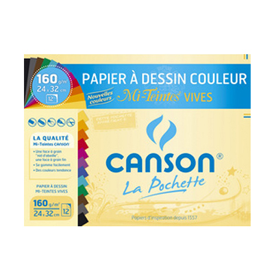 CANSON – Pochette de papier à dessin couleur 160g 24x32cm